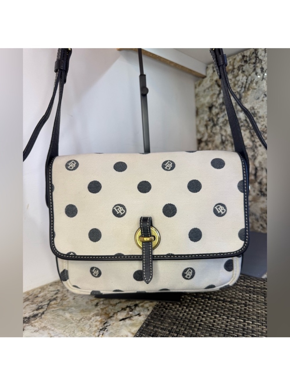 Dooney & Bourke Cream and Black Polka Dot Crossbody/Shoulder Bag